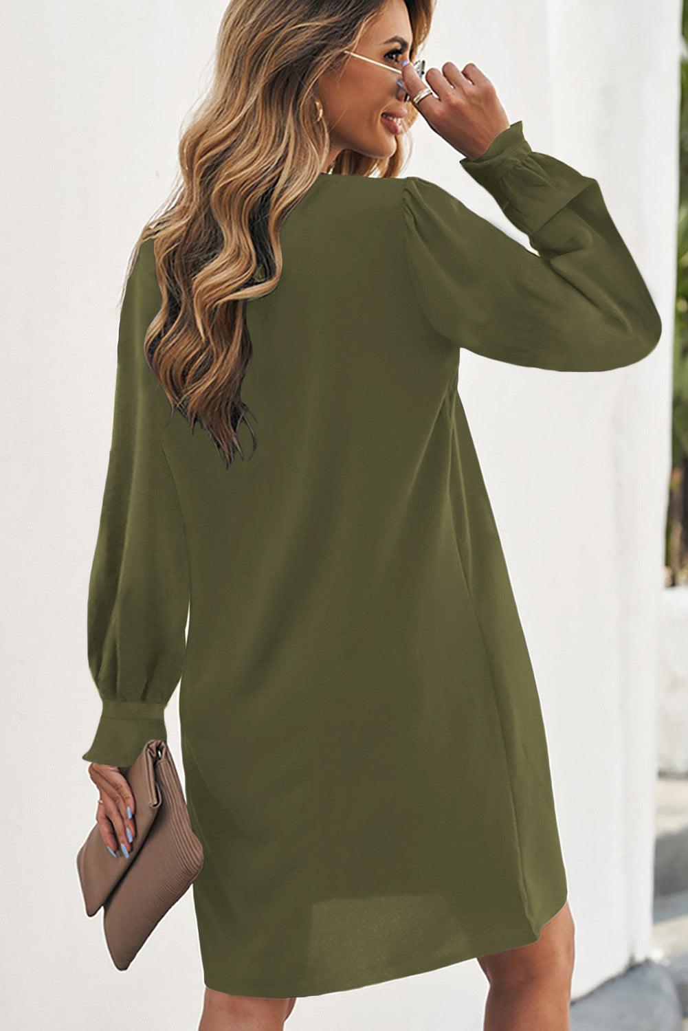 V Neck Ruffled Sleeve Shirt Dress Mini Dresses MyDresses 