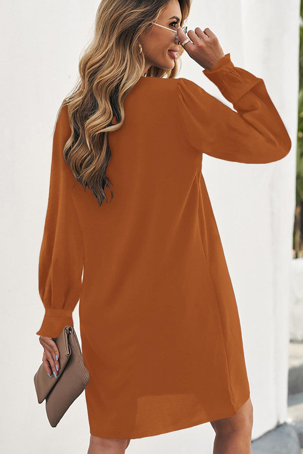 V Neck Ruffled Sleeve Shirt Dress Mini Dresses MyDresses 