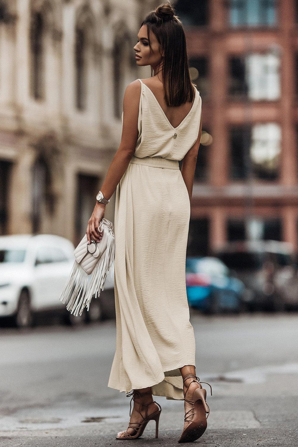 V Neck Sleeveless Maxi Dress with Belt Maxi Dresses MyDresses 