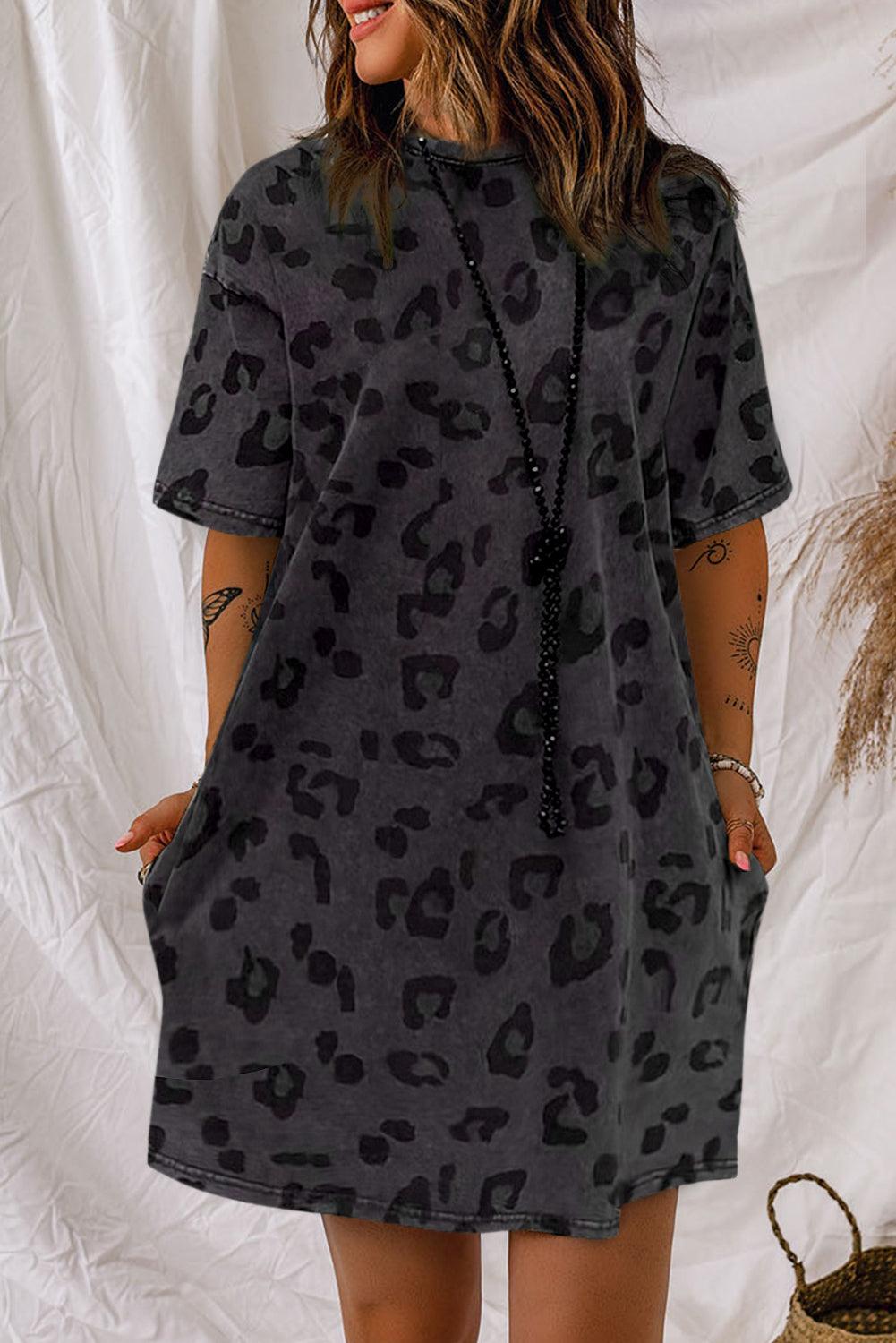 Vintage Leopard Tee Dress with Pockets T Shirt Dresses MyDresses 