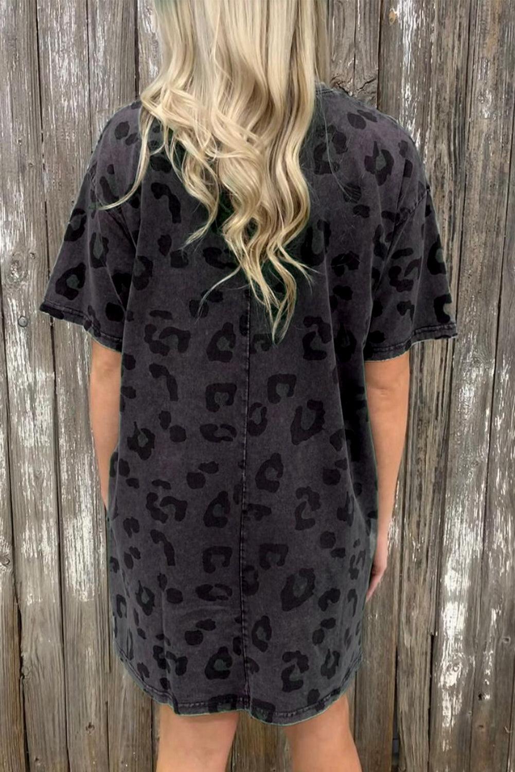 Vintage Leopard Tee Dress with Pockets T Shirt Dresses MyDresses 