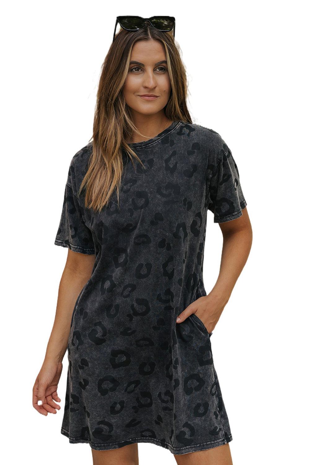 Vintage Leopard Tee Dress with Pockets T Shirt Dresses MyDresses 