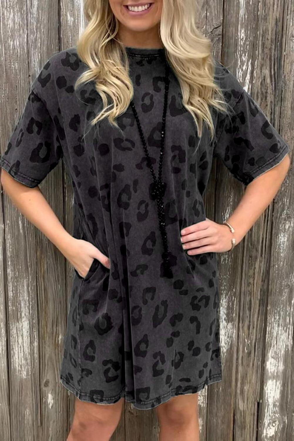 Vintage Leopard Tee Dress with Pockets T Shirt Dresses MyDresses 