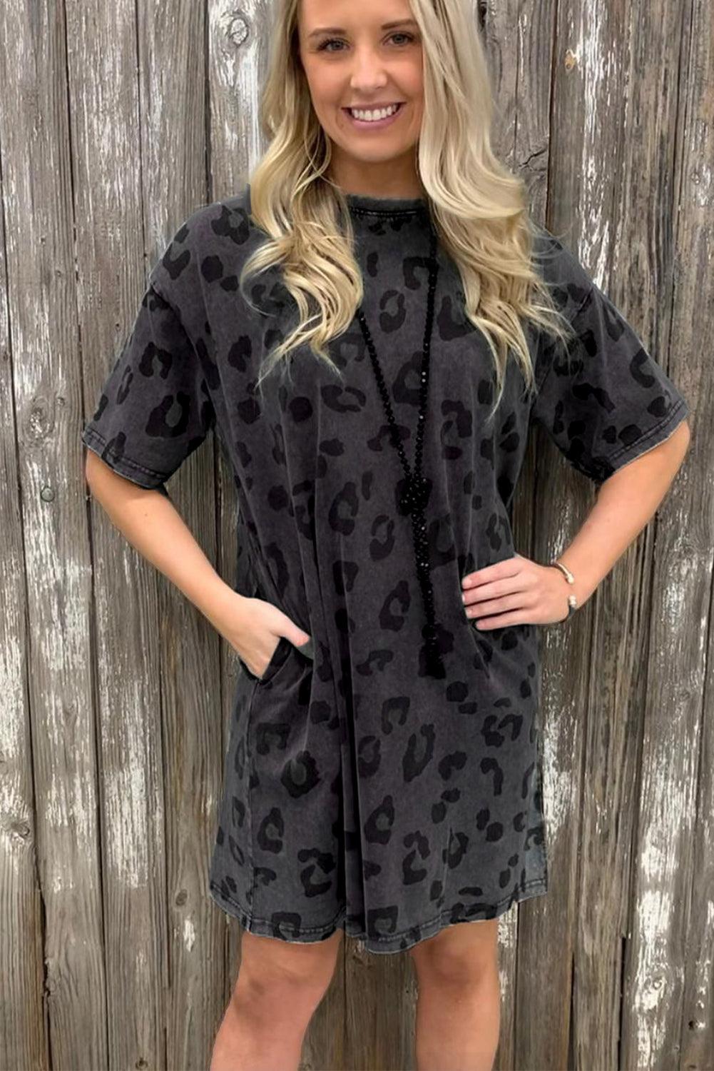 Vintage Leopard Tee Dress with Pockets T Shirt Dresses MyDresses 