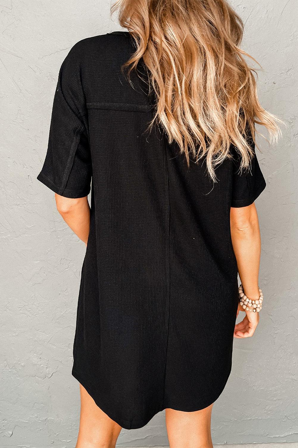 Waffle Knit Tee Dress with Pockets T Shirt Dresses MyDresses 