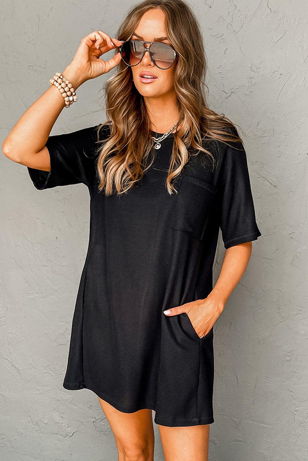 Waffle Knit Tee Dress with Pockets T Shirt Dresses MyDresses 